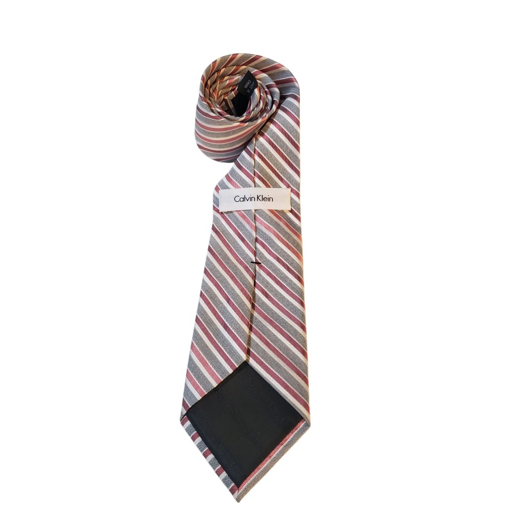 Calvin Klein Mens Silk Tie Necktie Designer Luxury Red‎ Black White Striped
